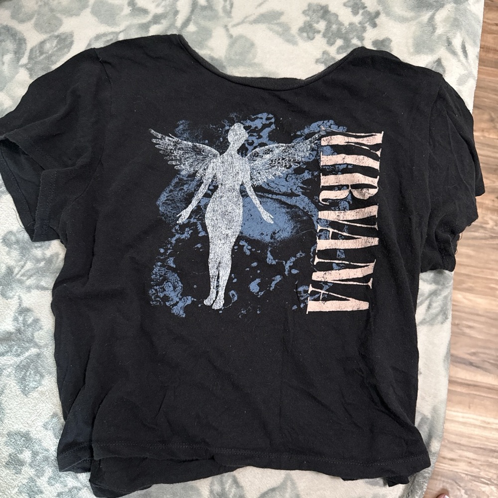 NIRVANA Black Tee with Blue and White Graphic